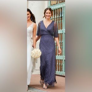 Adrianna Papell 40322 Flutter Sleeve Bridesmaid Dress in gunmetal